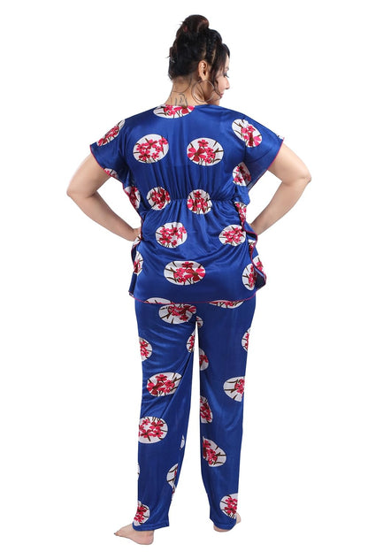 Fabme WomenS Satin Blue Kaftan Top & Pyjama Set