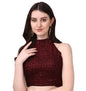 Pujia Mills WomenS Maroon Sleeveless Blouse For Women Halter Neck Chickenkari Sequins Work Readymade Saree Blouse (Diamond Halt