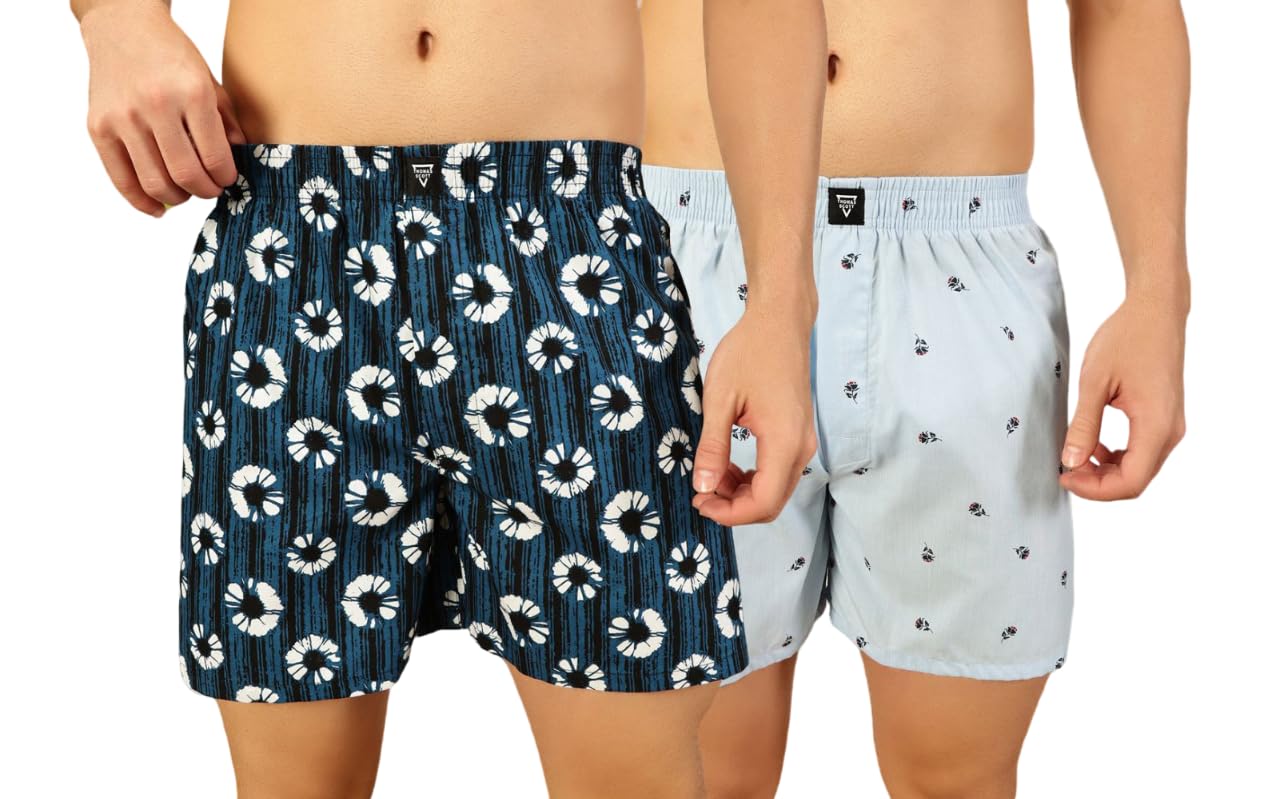 Thomas Scott Mens 100% Cotton Printed Boxer Shorts | Regular Fit | Soft & Breathable Innerwear | Pack of 2 | TSBPO2010_Multicol