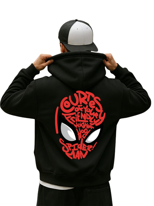 Veirdo Mens Official Marvels Spiderman Merchandise Fleece Regular Fit Hoodie Back Graphic Printed Winter Hoodies F