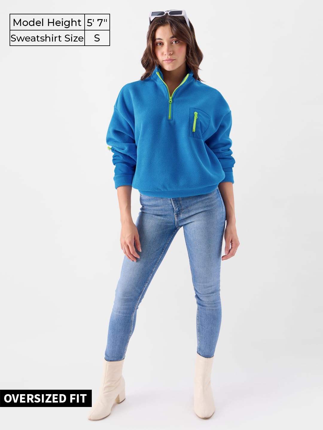 The Souled Store Official Cobalt Teddy Sweatshirt Women Oversized Sweatshirts Sweatshirts Hoodies Pullovers Crewneck Hooded Zip-