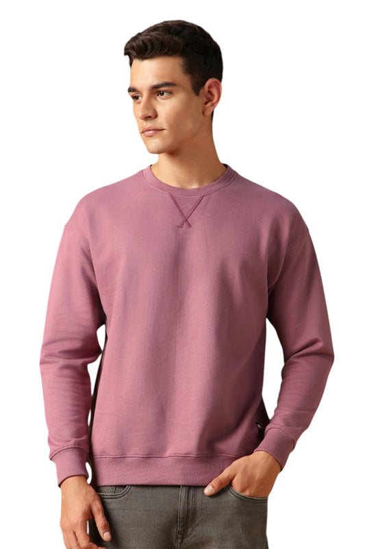 Dennis Lingo Men Solid Polycotton Regular Fit Full Sleeves Pullover Sweatshirts Pink