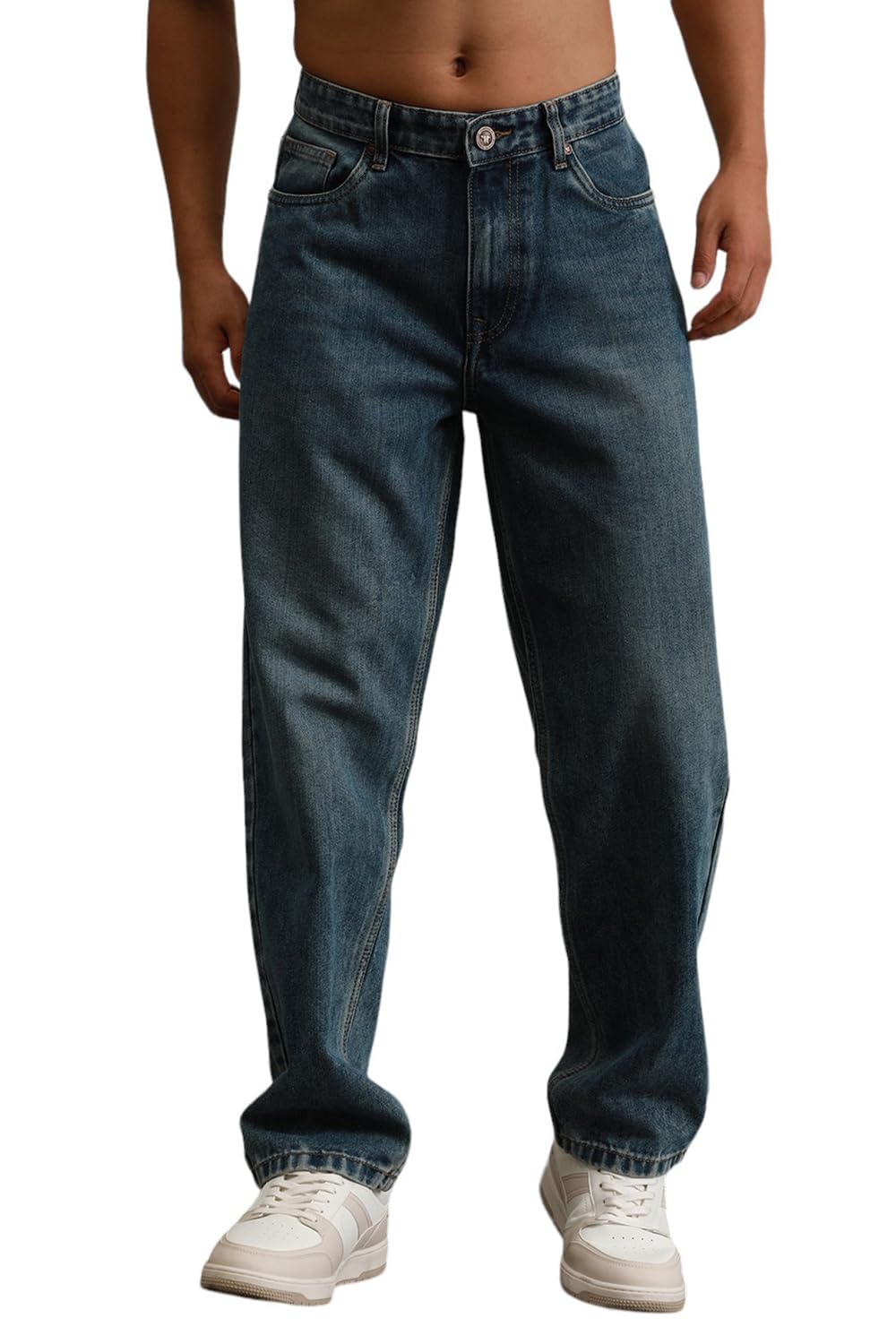 Hubberholme Men Blue Cotton Relaxed Fit Mid-Rise Solid Jeans