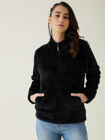 Modeve Women Solid Full Sleeve Jacket For Winter Black Jacket For Winter