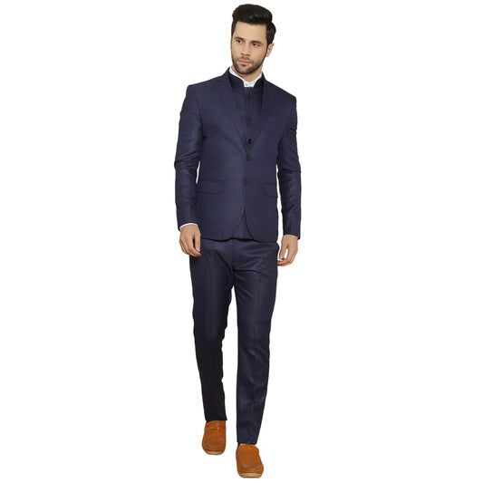 WINTAGE Mens Poly Viscose Blue Three Piece Suit-3pc1545