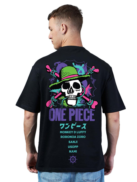 Bewakoof Heavy Duty 1.0 Official One Piece Merchandise Mens Graphic Printed Oversized Fit Half Sleeve Round Neck Cotton Blend T