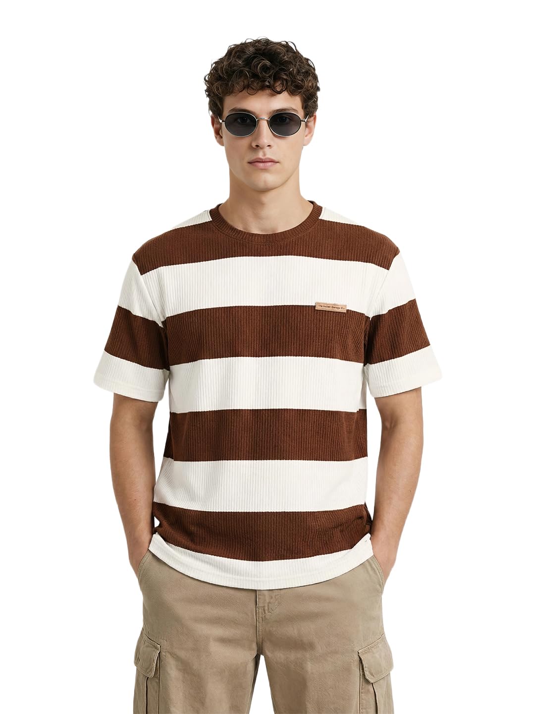 The Indian Garage Co Mens Relaxed Fit Badges Half Sleeves Crew Neck Sweater