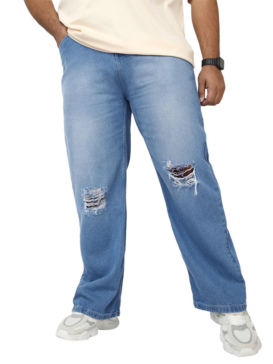Bewakoof MenS Washed Straight Fit Pure Cotton Plus Size Jeans_644735_Blue_38