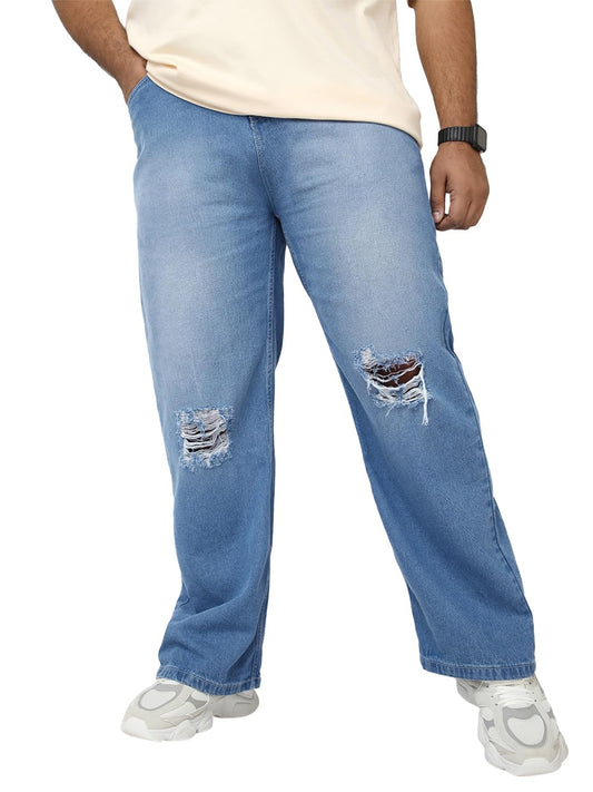 Bewakoof MenS Washed Straight Fit Pure Cotton Plus Size Jeans_644735_Blue_38