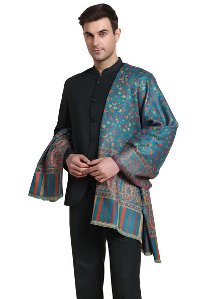 Weavers Villa Mens Acro Wool Blended Shawl - Handloom Woven Paisley Pattern - Stoles for Men - Gents Shawls - Soft & Warm Wrap