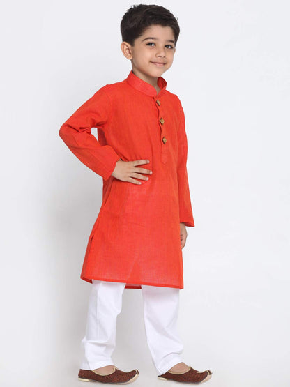 Jbn Creation Boys Pure Cotton Red And White Kurta Pyjama Set - Ethnic Elegance For Festivals | Comfortable Traditional Pure Sout