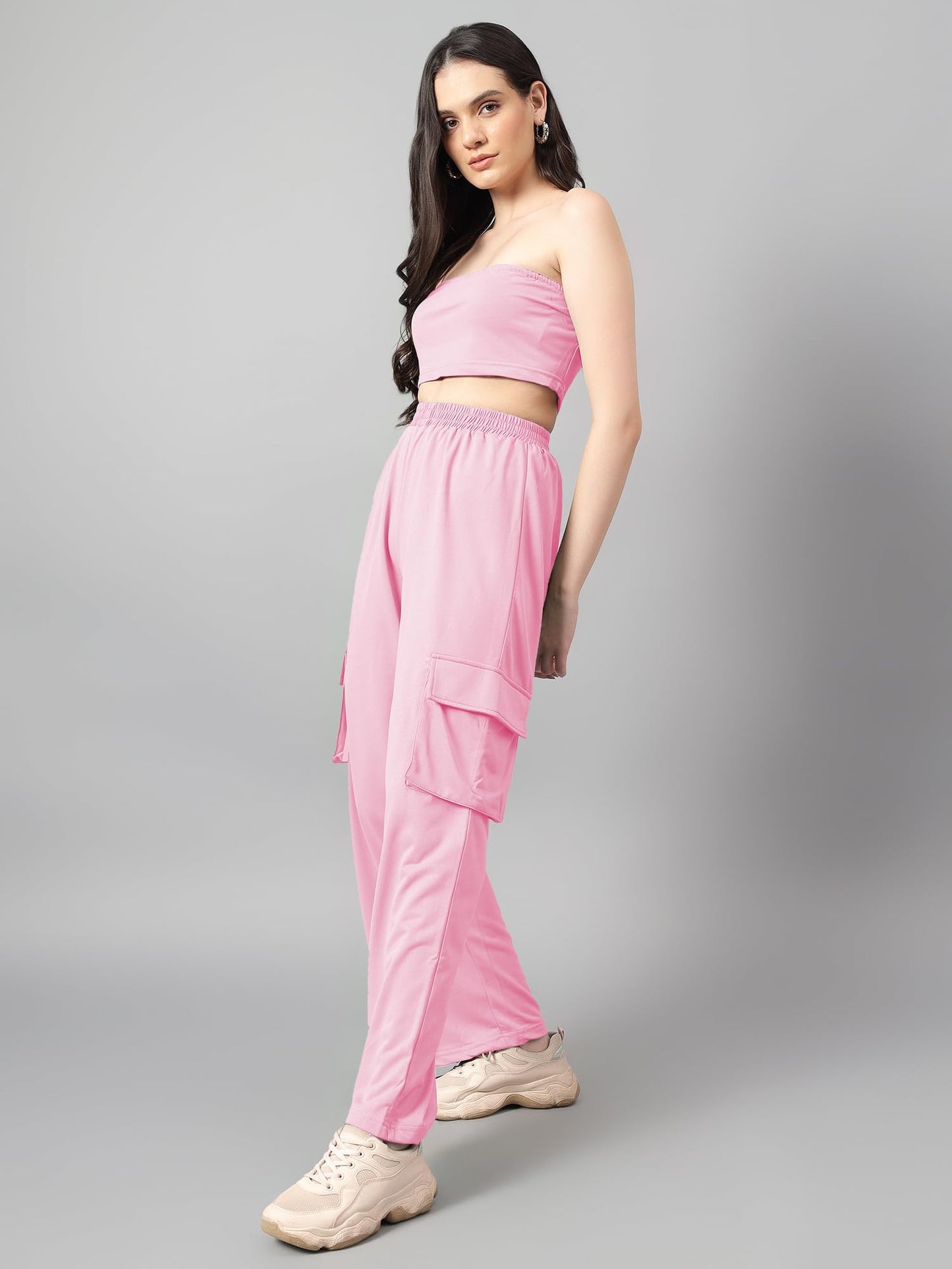 Kotty WomenS Solid Co-Ord With Trousers(Pink,S)