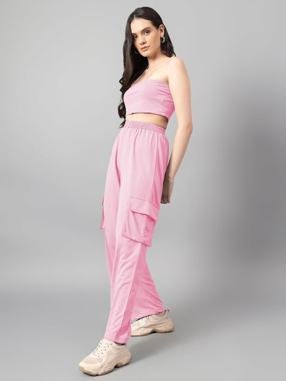Kotty WomenS Solid Co-Ord With Trousers(Pink,S)