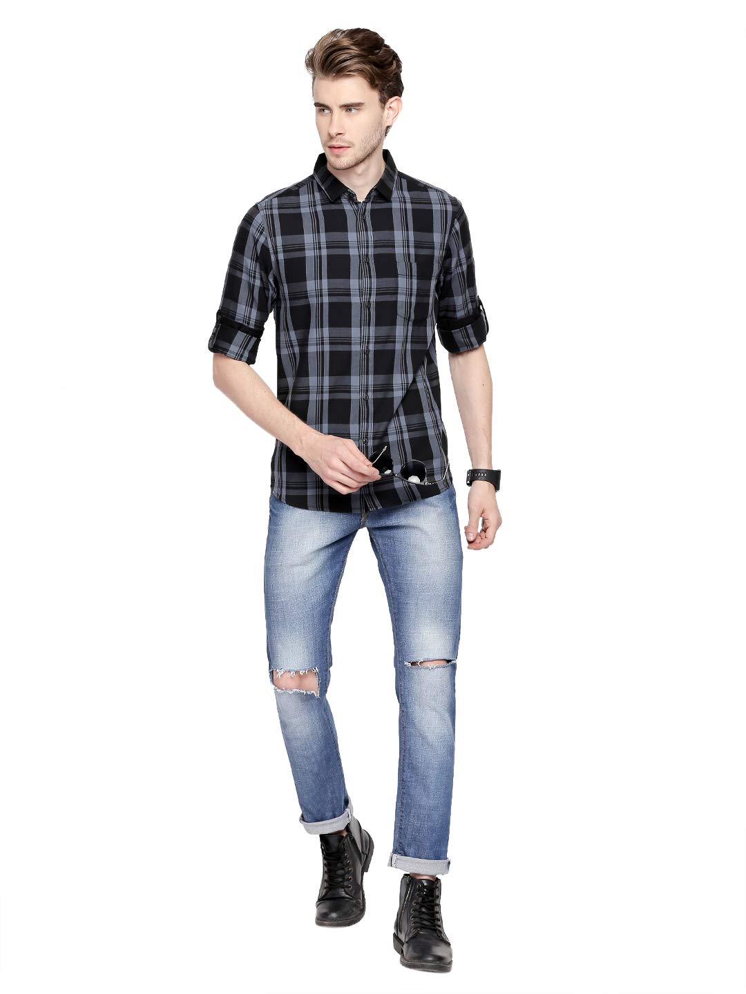 Dennis Lingo MenS Cotton Checkered Slim Fit Casual Full Sleeves Shirt With Pocket