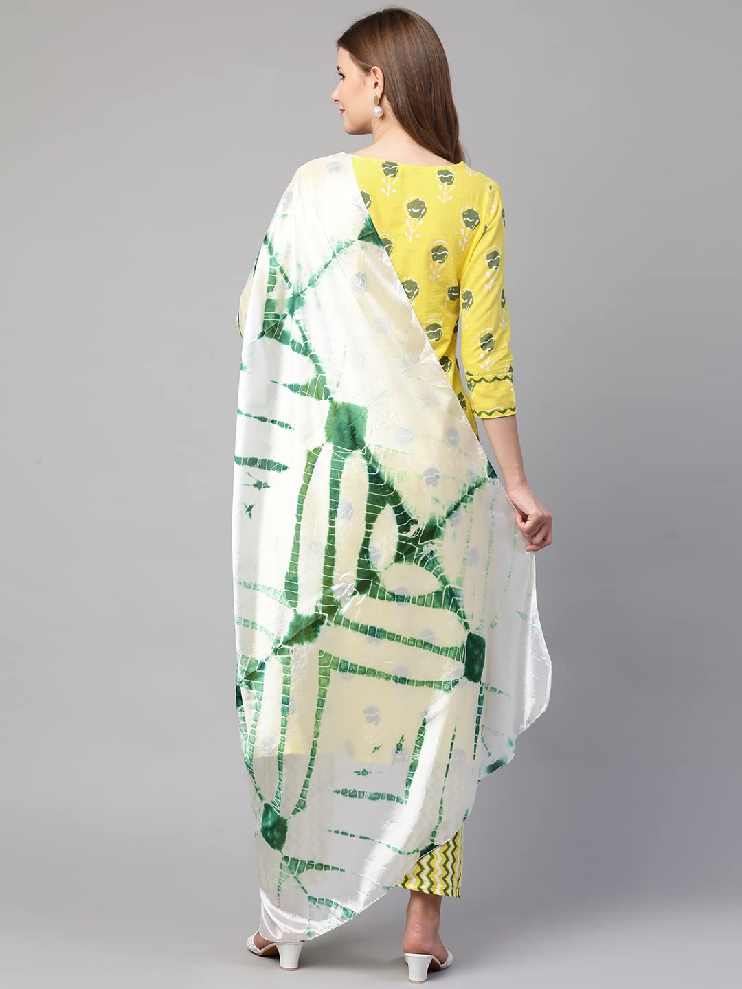 ANNI DESIGNER Women's Cotton Straight Kurta with Pant & Dupatta (KPTD-COT-10056-YELLOW)