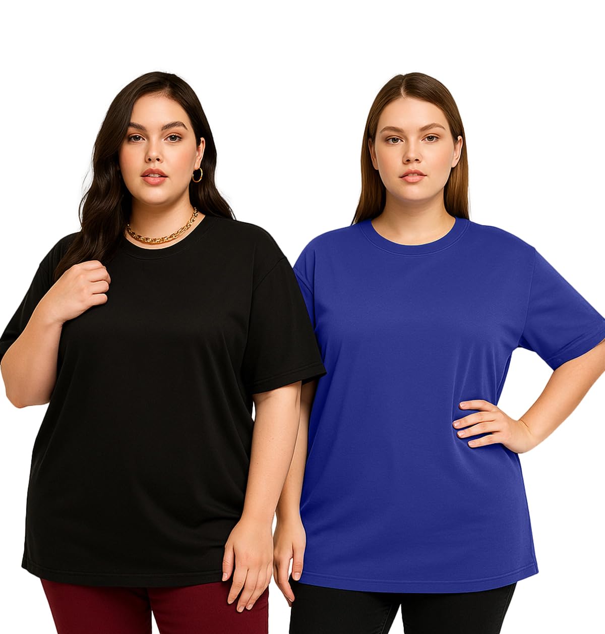 Juneberry 100% Pure Cotton Oversized Baggy Fit Drop Shoulder Solid Core Plus Size T-Shirt Combo For Women (Pack Of 2) (Po2_Jb_Ps