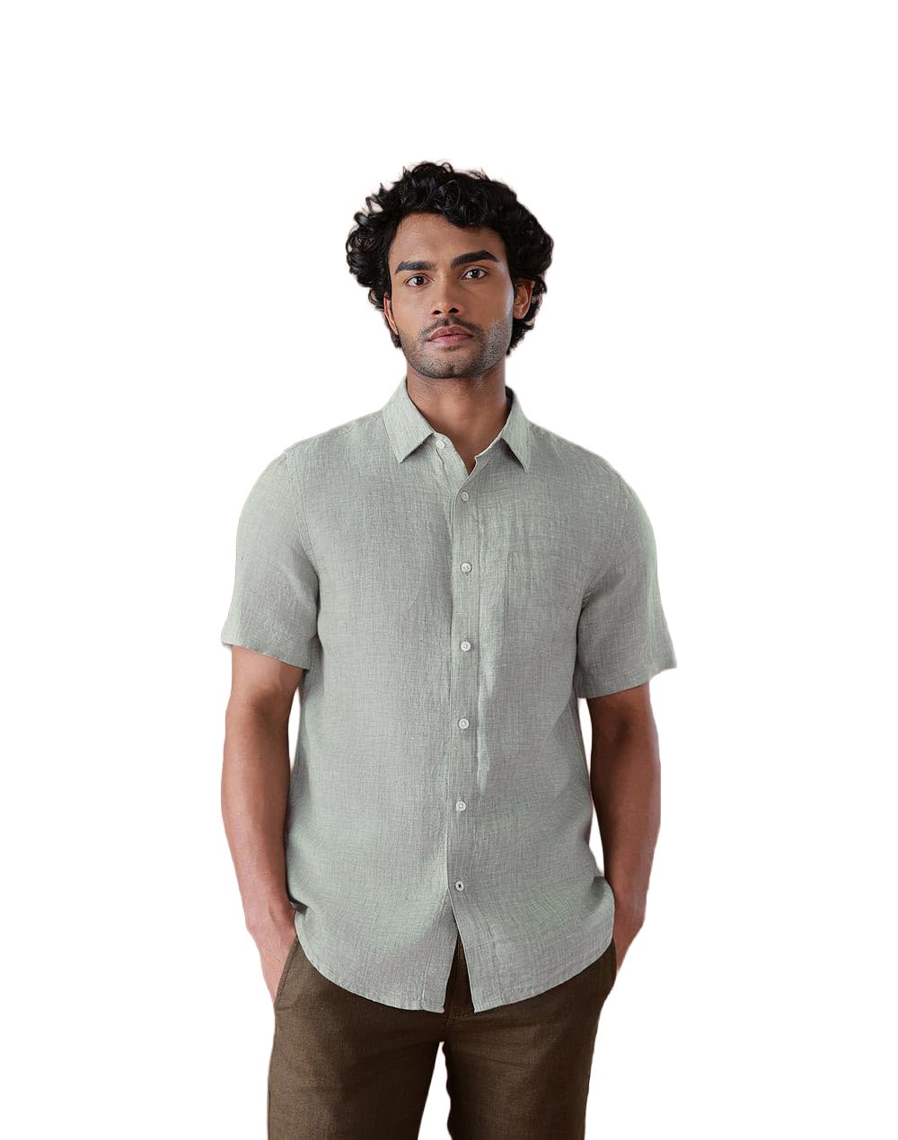 Fabindia Green Linen Slim Fit Shirt
