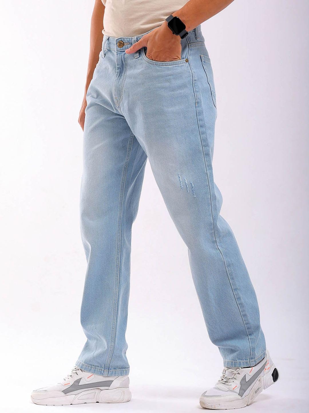 The Indian Garage Co Men Vintage Straight Fit Solid Mid-Rise Jeans Blue
