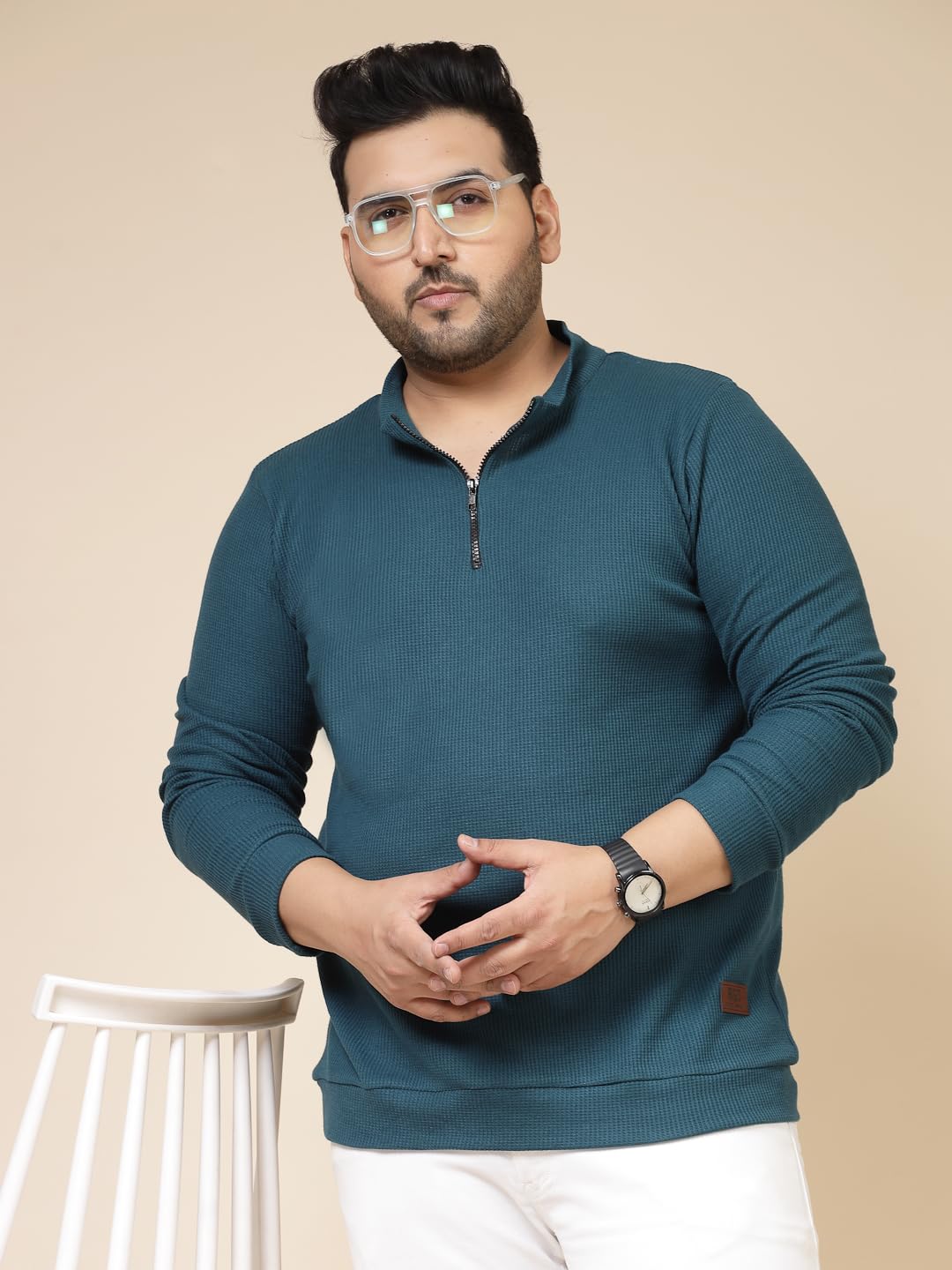 Rigo Waffle Knit Solid Plus Size T-Shirt for Men | Full Sleeves T-Shirt | Solid T-Shirts for Man | Stylish, Casual Wear Plus Siz