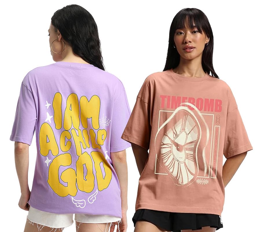 Juneberry Pure 100% Cotton Oversized Loose Baggy Fit Drop Shoulder Latest Aesthetic & Cool Graphic Prinred Half Sleeve T-Shirts