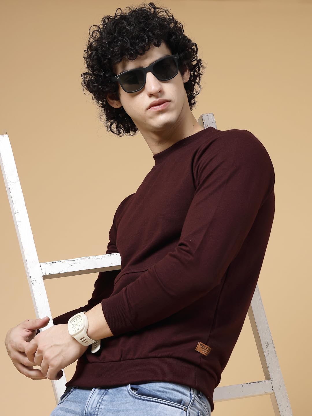 RIGO Mens Cotton Round Sweatshirt (SW08231180_Wine