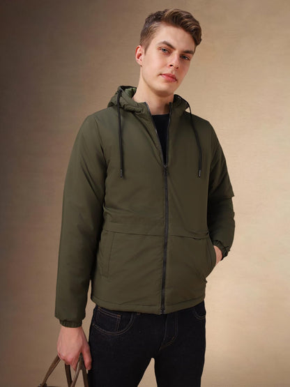 Dennis Lingo Men Green Solid Polyester Regular Fit Full Sleeve Jackets