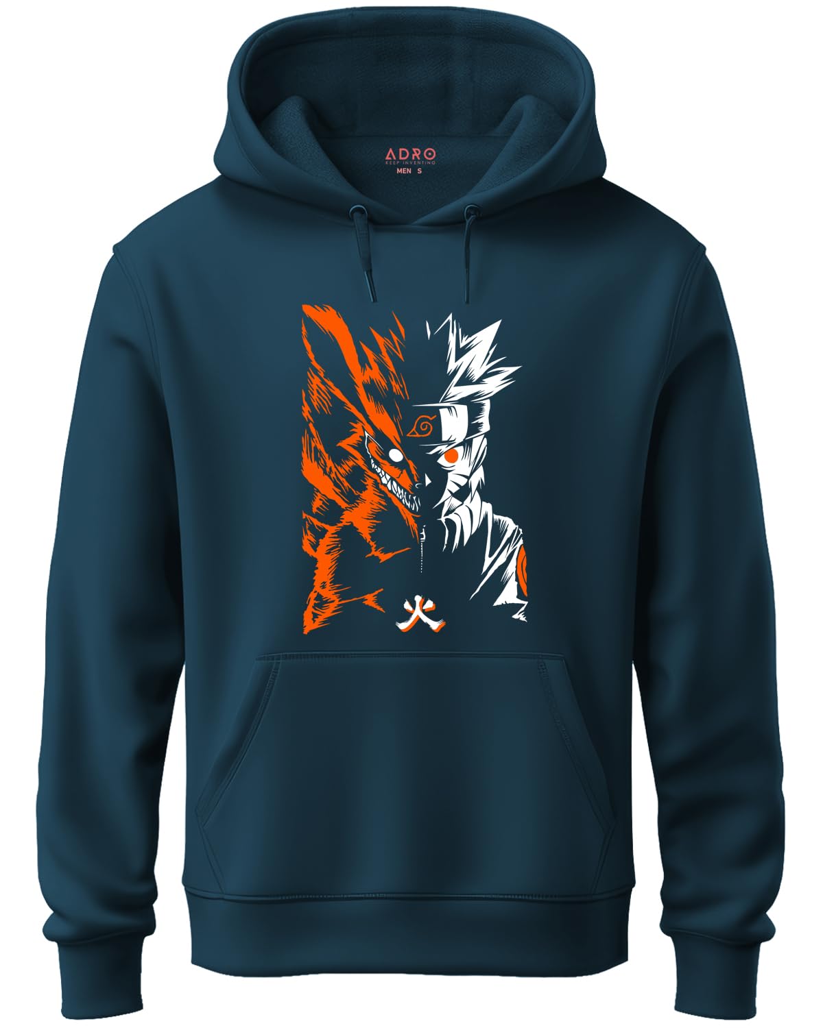 ADRO Mens Hoodies with Naruto Uzumaki Anime Printed, 100% Cotton 340GSM Warm & Soft Fabric. (H23-M-NRR-SB_Teal)