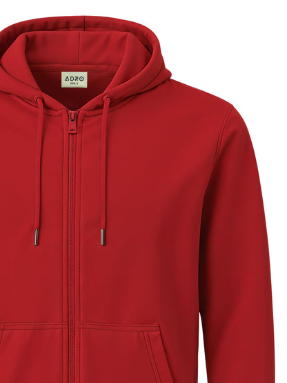 ADRO Men's Cotton Neck Hooded Sweatshirt (ZH24-PLN-RD_Red