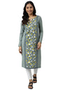 Green Placement Print Ethnic Plus Size Winter Kurta