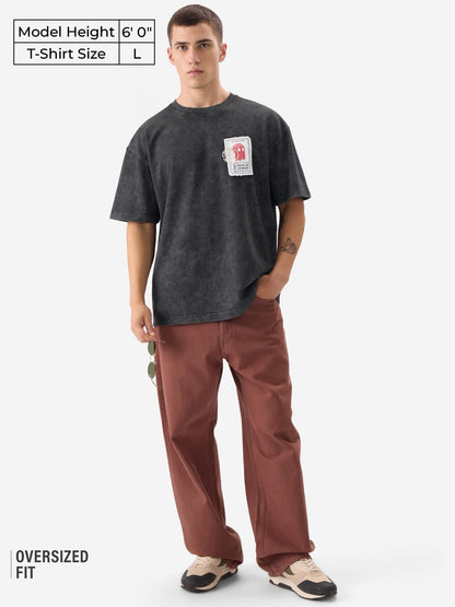 The Souled Store Patchy Mr. Soul Men and Boys Short Sleeve Round Neck Black Graphic Printed Cotton Oversized T-Shirts