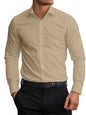 AVANOVA Mens Beige Long Sleeve, Slim Fit Button Down Dress Shirt for Men | Casual Office Wear | Formal Business Shirts | Stylis