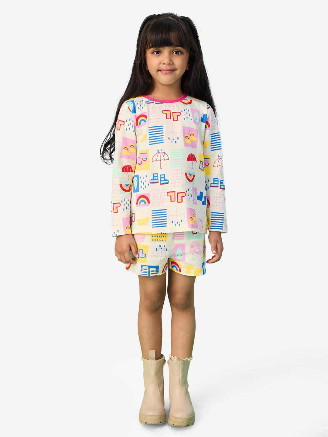 The Souled Store Official Peppa: Rainbow Splash Girls Round Neck Multicolor Graphic Printed Cotton Full Sleeve T-Shirts