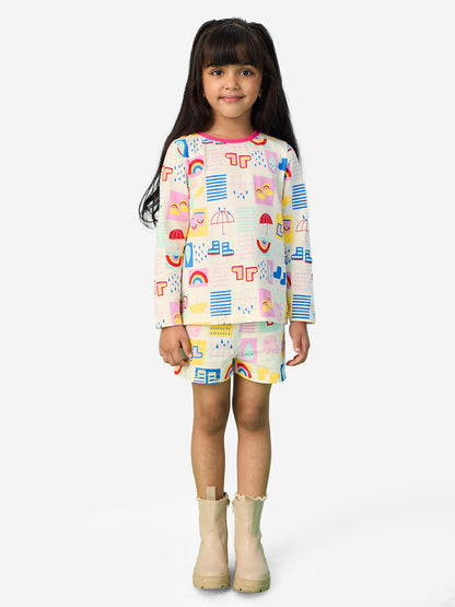 The Souled Store Official Peppa: Rainbow Splash Girls Round Neck Multicolor Graphic Printed Cotton Full Sleeve T-Shirts