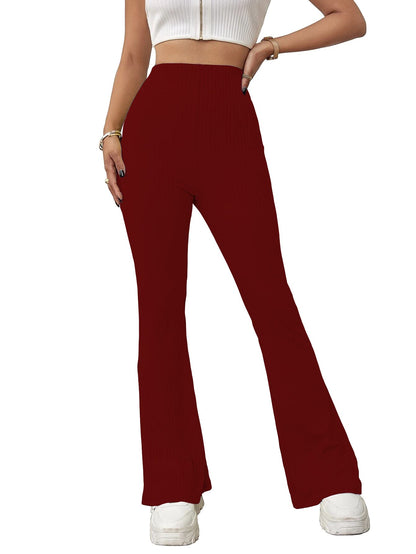Shasmi Maroon Womens Yoga Dress Pants Stretchy Work Slacks Business Casual Office Flare Bell-Bottom/Boot-Cut Elastic Waist Regu