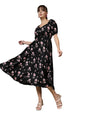 Oomph! Flared Dress For Women Stylish | Long One Piece For Women | Puff Sleeve Long Dress | Floral Print Maxi One Piece | Wester