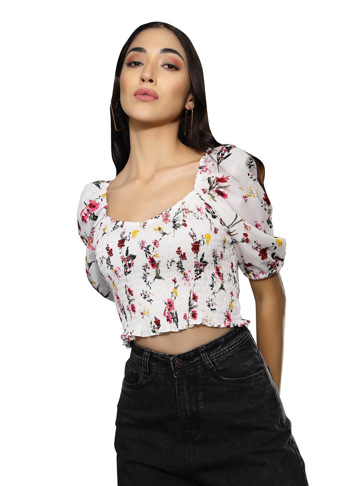 OOMPH! Crop Tops for Women, White - mt654