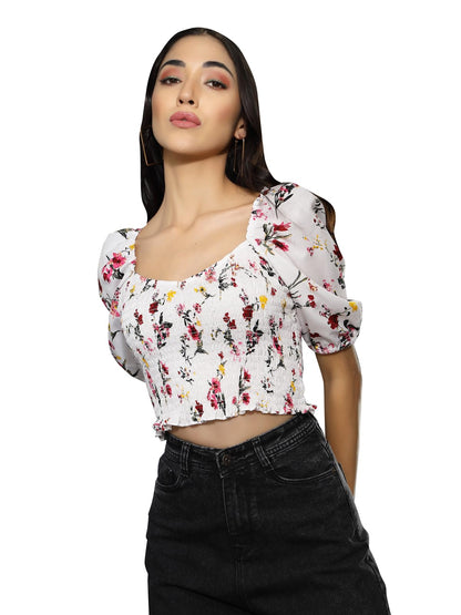 OOMPH! Crop Tops for Women, White - mt654