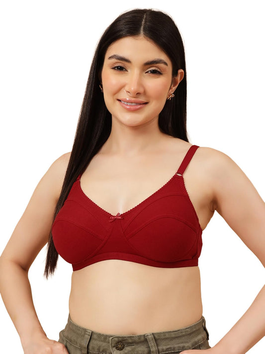 Clovia Womens Cotton Spandex Solid Non-Padded Full Cup Wire Free Bridal Bra (BR0227X09_Maroon_34D)