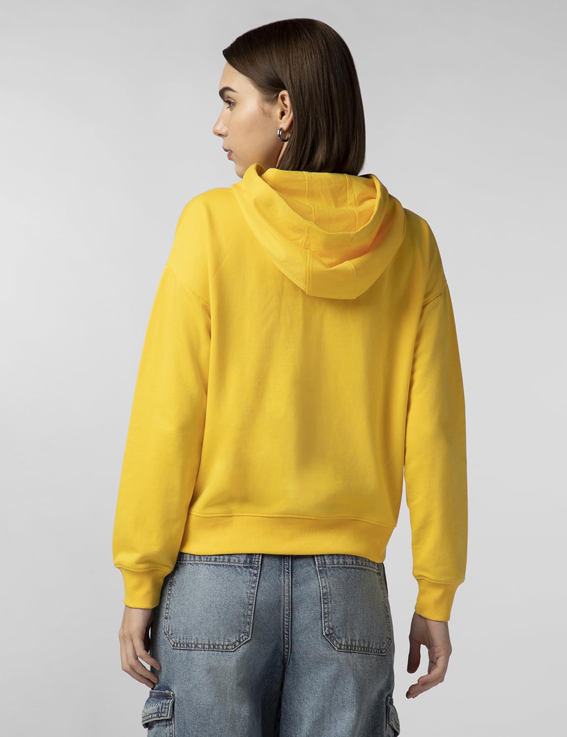 FYLTR Womens Casual Hoodie with Stripe Tape - Rib Hem & Cuff | Drop Shoulder | Casual Winterwear for Women Mellow Yellow