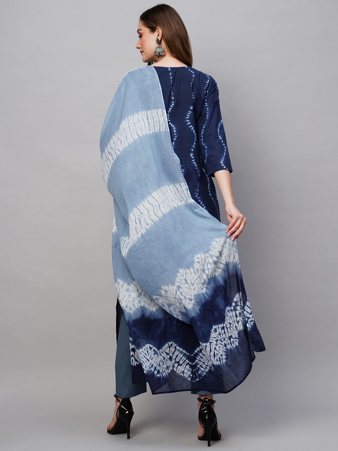 ANNI DESIGNER Women's Cotton Blend Staright Printed Kurta with Pant & Dupatta (Urmila Blue)
