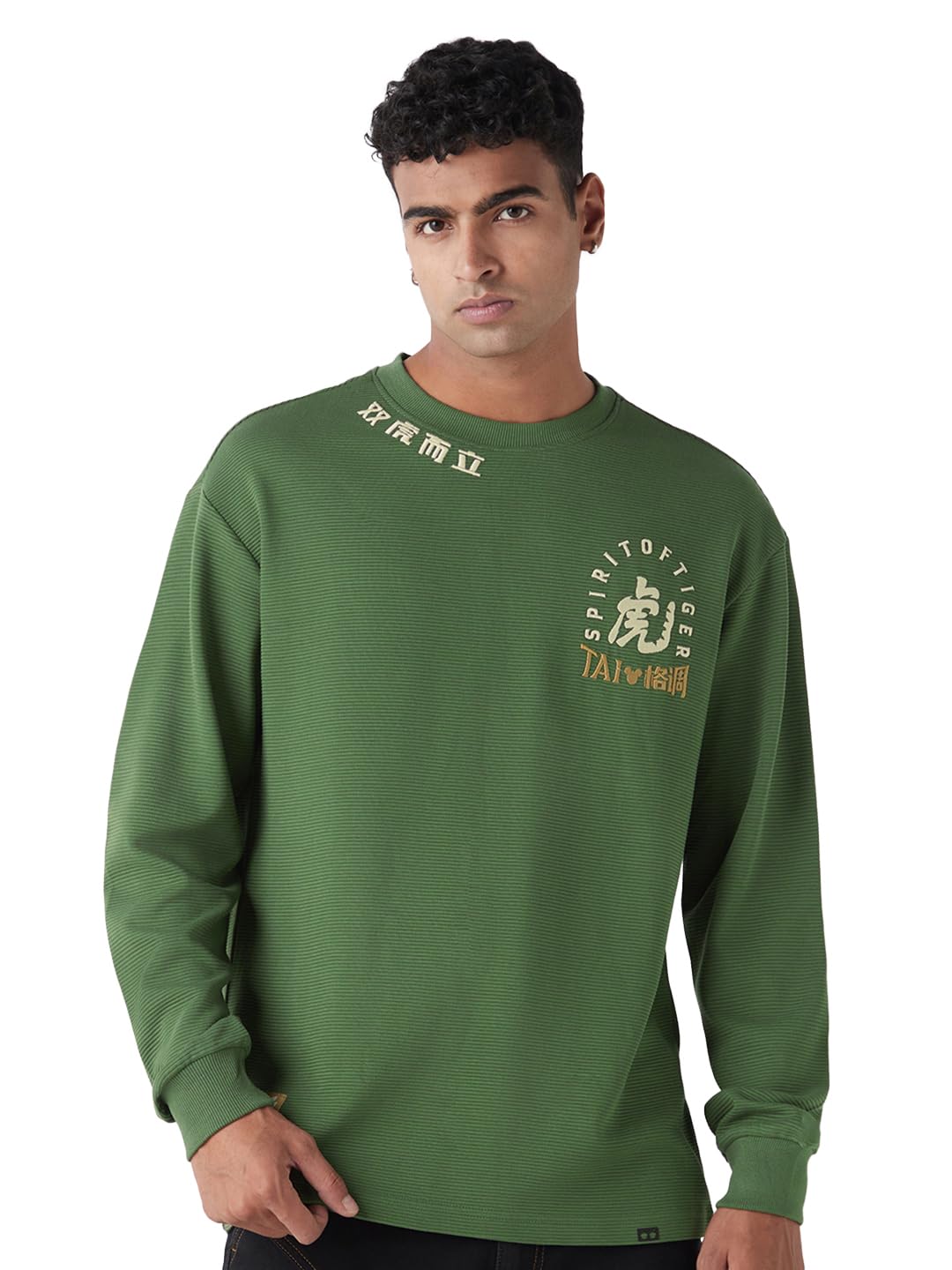 Bewakoof Heavy Duty 1.0 Official Disney Merchandise Mens Textured Oversized Fit Full Sleeve Round Neck Blended T-Shirt_648684_G