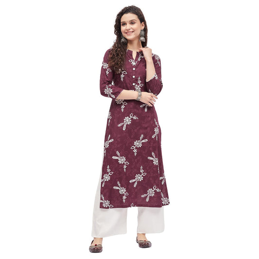 Tissu Women's Rayon Maroon & White Printed Kurta with Palazzo