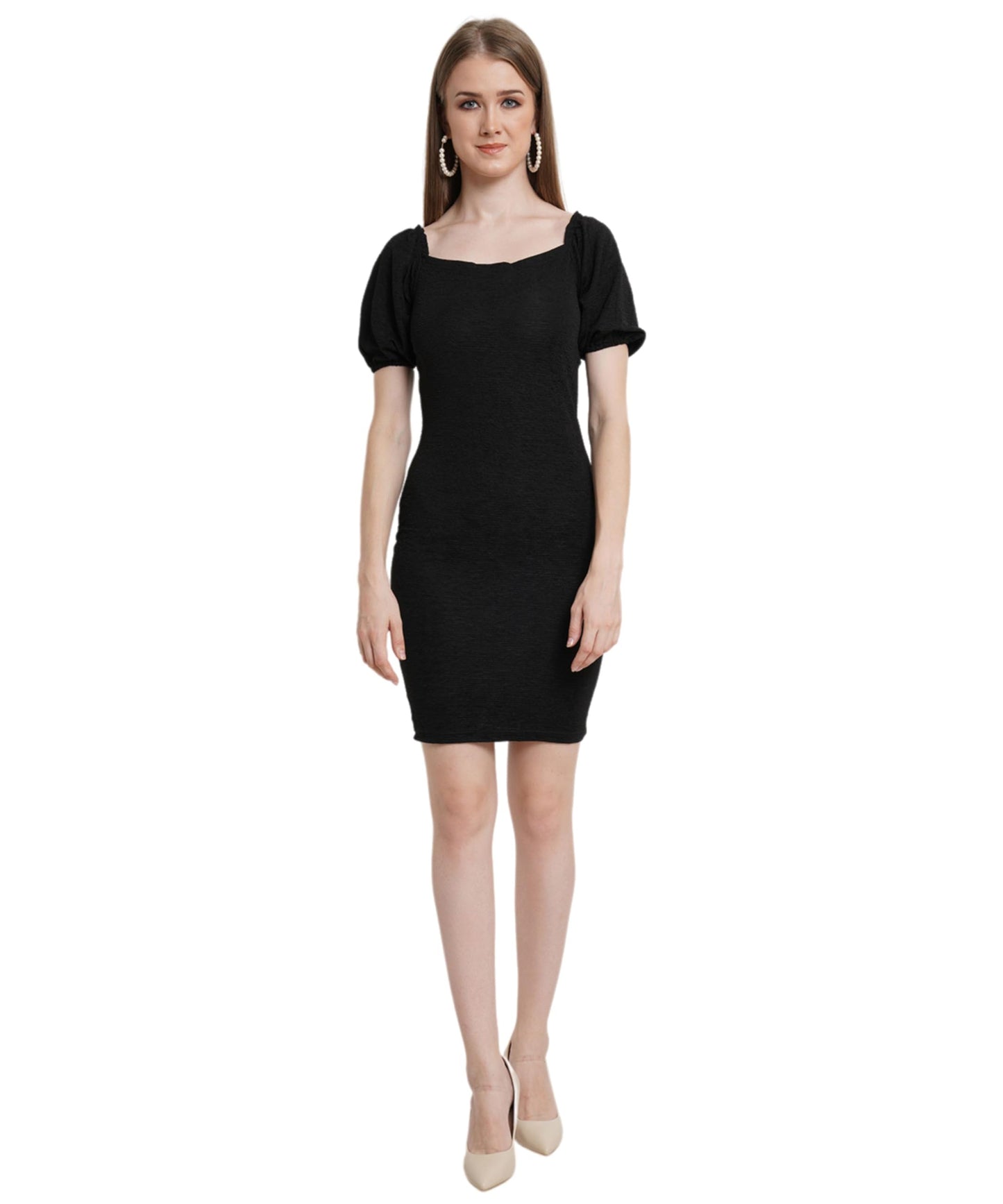 Popwings Casual Bocycon Designer Dress For Women Black