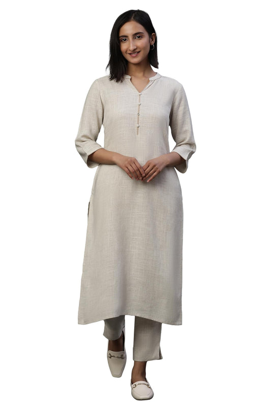Aurelia WomenS Rayon Regular Kurta (24Fea15023-606393_Natual