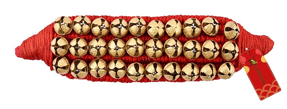 UAPAN Brass Ghungroo Anklets Bells, 3 Line Pad, Red, Pair - Traditional Indian Jewelry