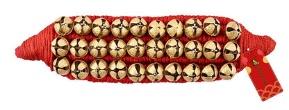 UAPAN Brass Ghungroo Anklets Bells, 3 Line Pad, Red, Pair - Traditional Indian Jewelry
