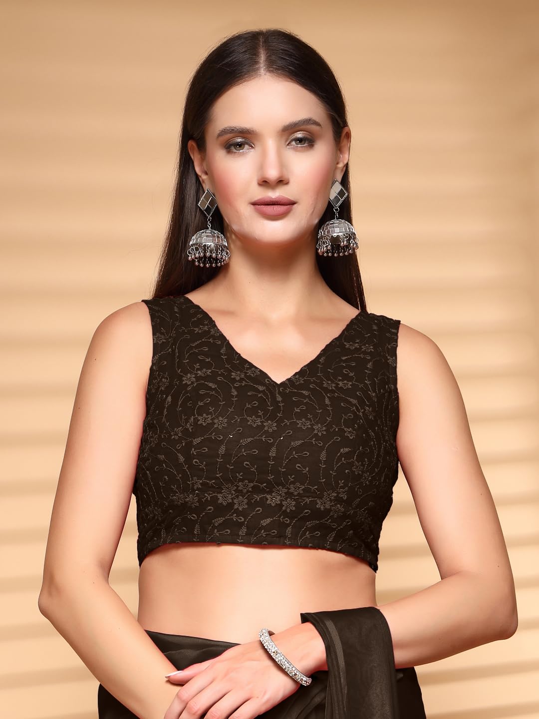 Oomph! Readymade Blouse For Women, Brocade, Sleeveless, V-Neck, Rbbl616