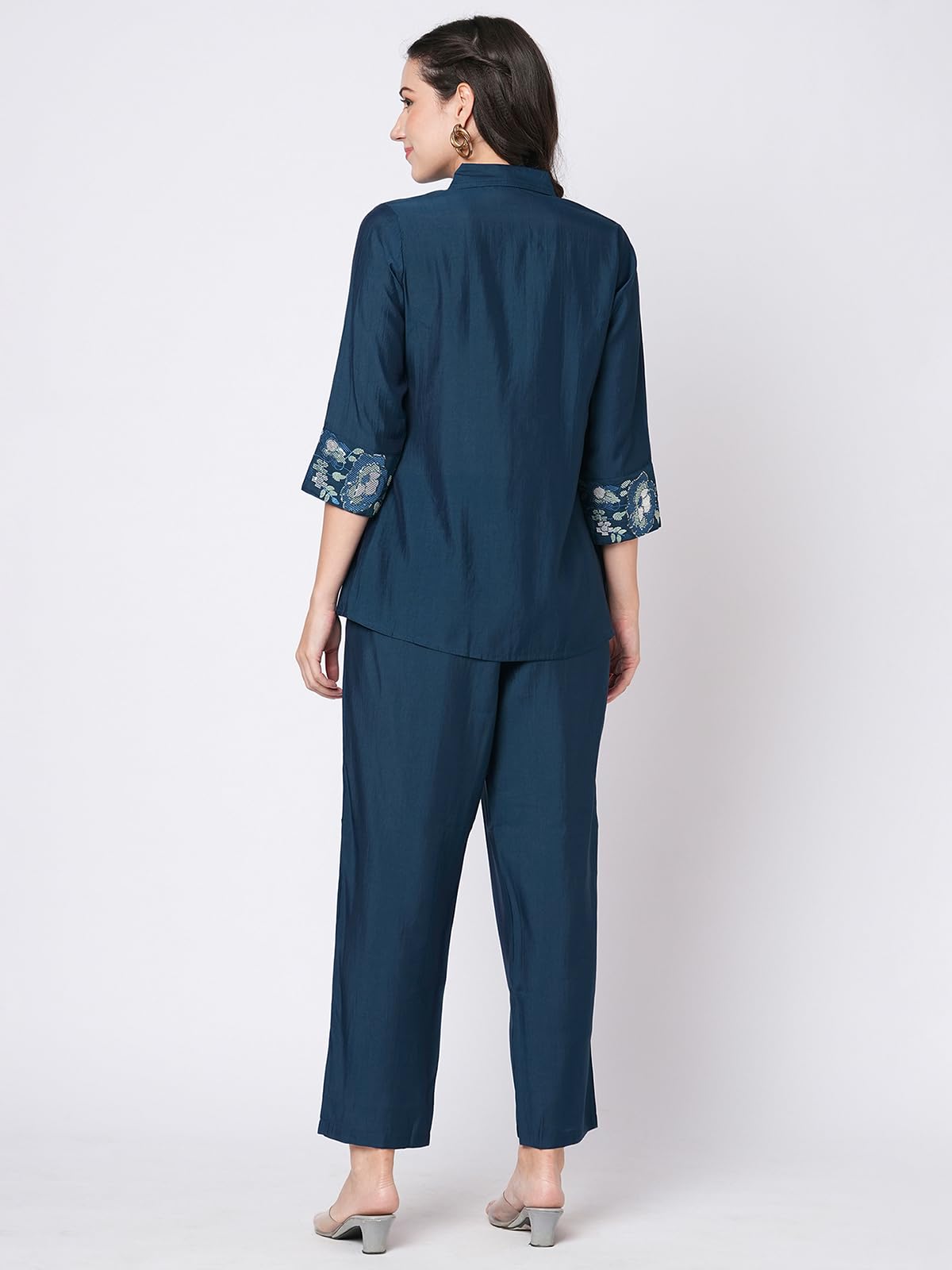 Selvia Co-ords Set for Women|Silk Blend Ethnic Shirt & Trouser Set|Ethnic Co-ords Set for Women|Sequins and Embroidery Work Two