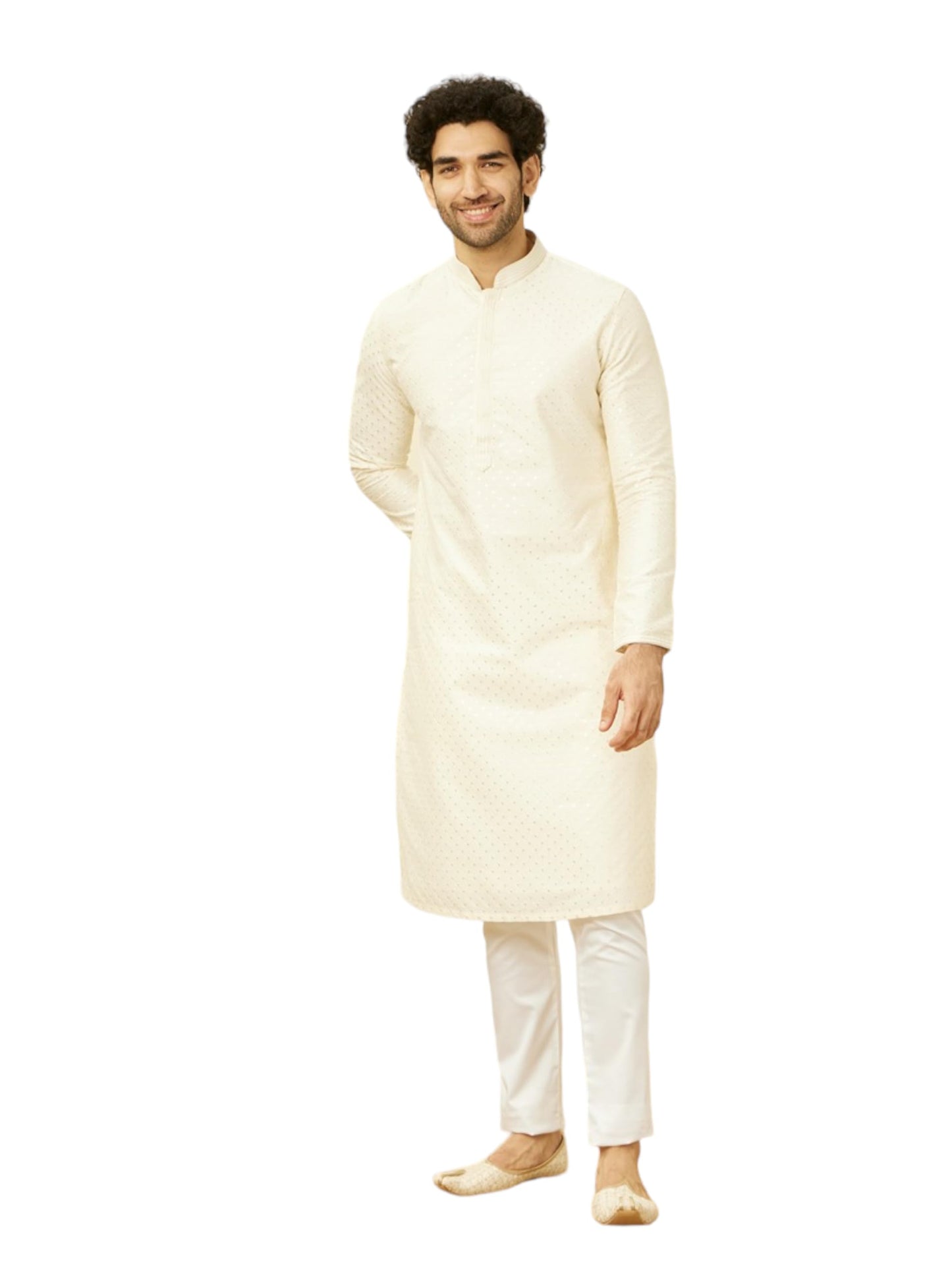 Manyavar Mens White Spandex Trouser