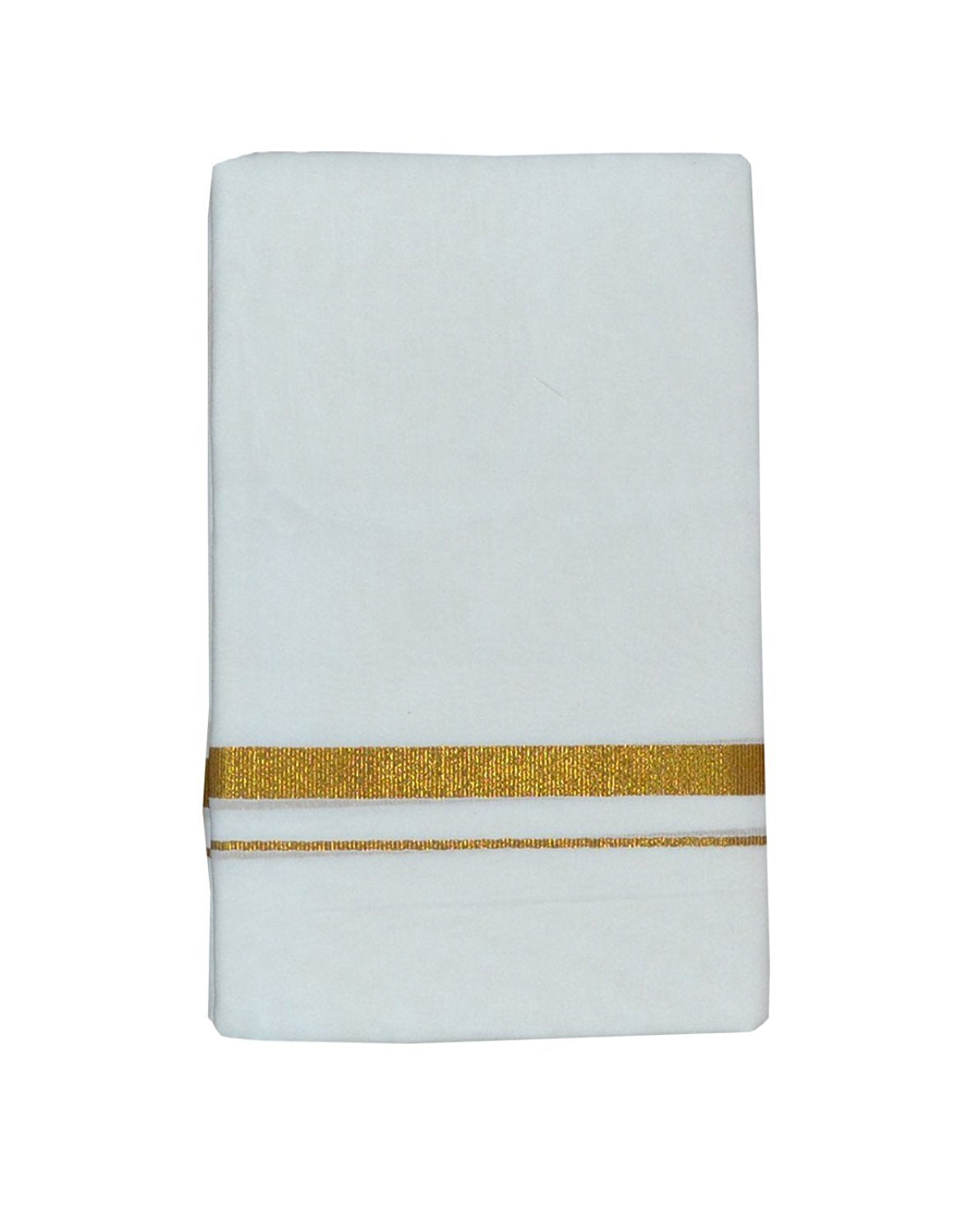 PRAKASAM COTTON Mens Cotton blended White Jari Single Dhoti/Lungi (1.28X2.00 mtrs)- Pack Of 1 (Gold Zari Dhoti)
